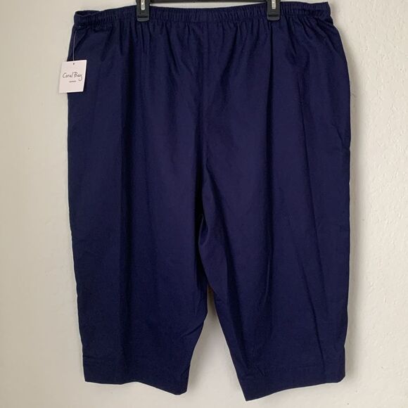NWT Coral Bay Navy Blue Capri Pants Pockets Elastic Waist Drawstring Size 3X - Picture 2 of 9